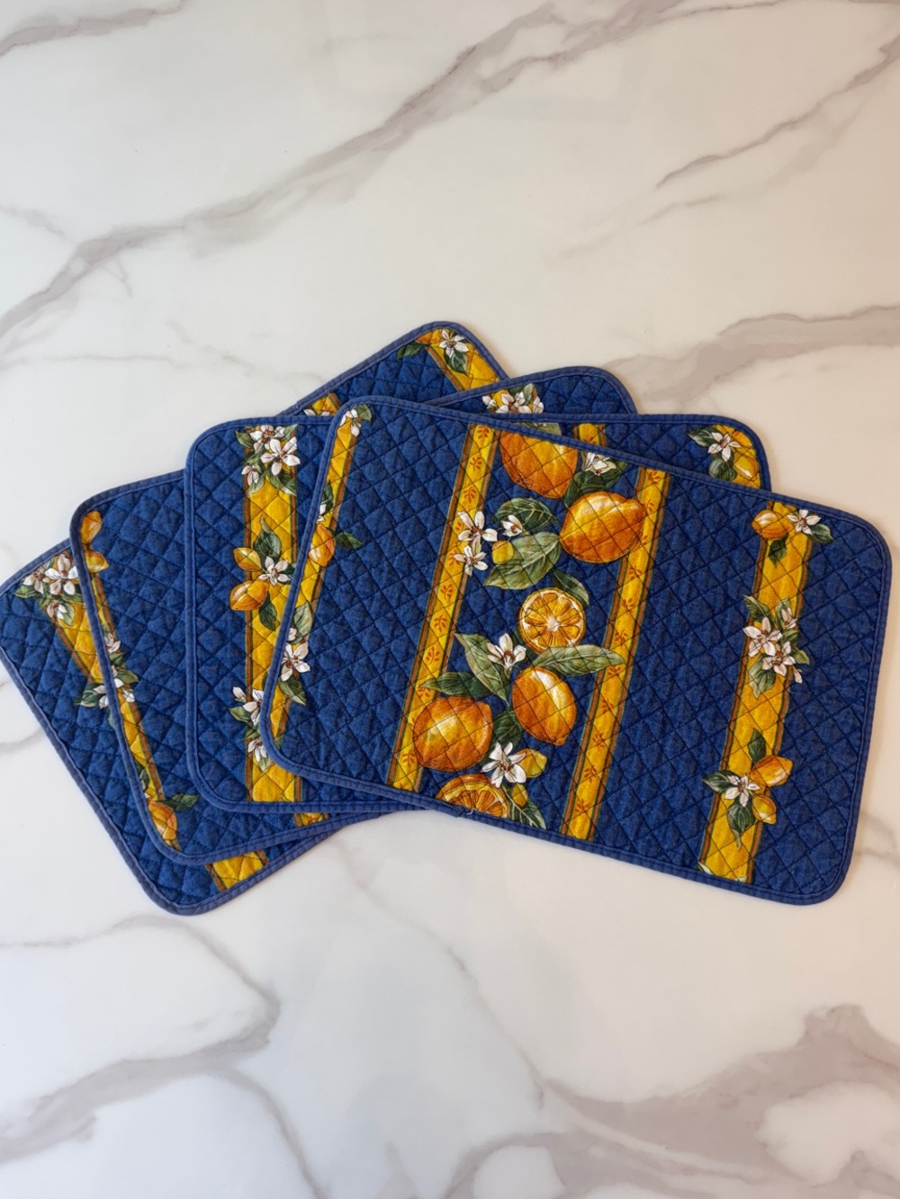 Blue Quilted Lemon Placemat Set - 4 Pieces